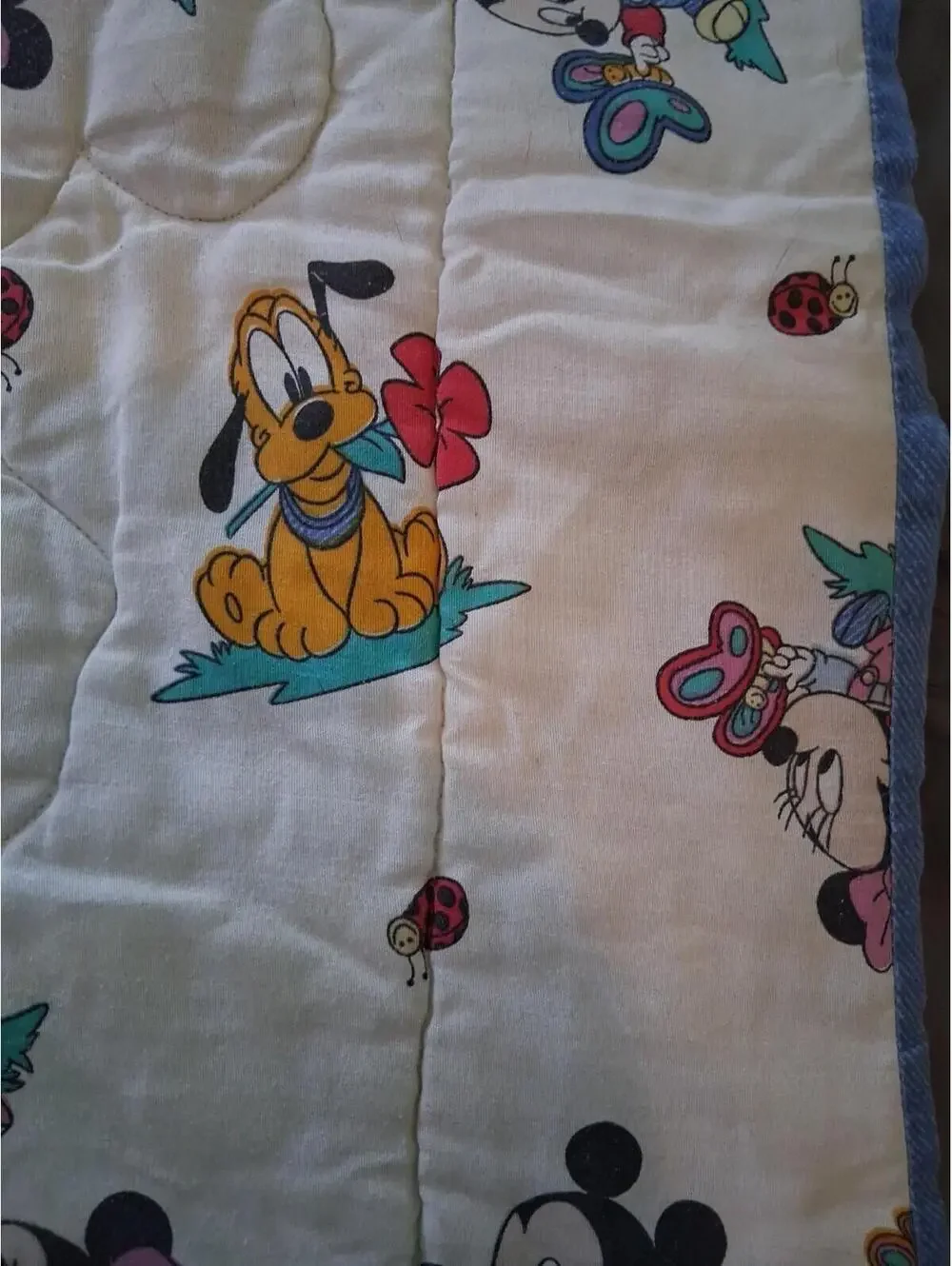 Vintage Made in USA Dundee Mickey Mouse & Friends Blue Crib Quilt B2